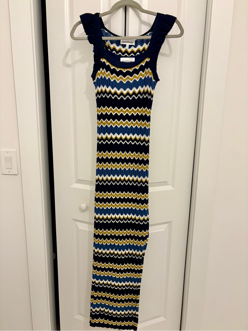 Heartloom Navy, Blue and Gold Zigzag Knit Maxi Dress